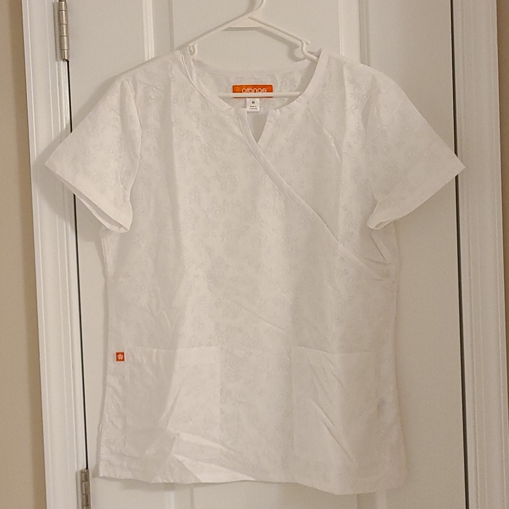 Orange Standard White Scrub Top